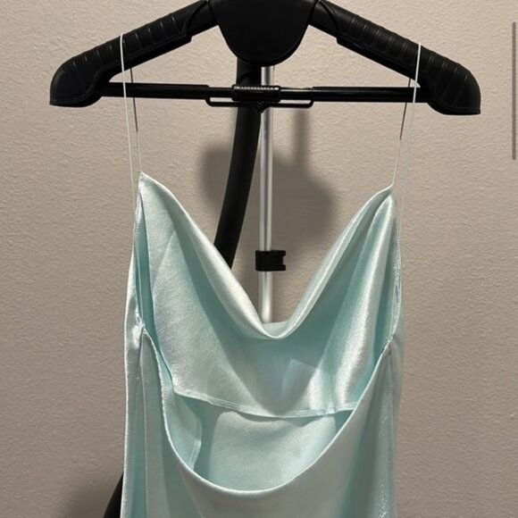 Priceless Heaven Mint Cowl Neck Satin Mini Slip Dress - Picture 7 of 13